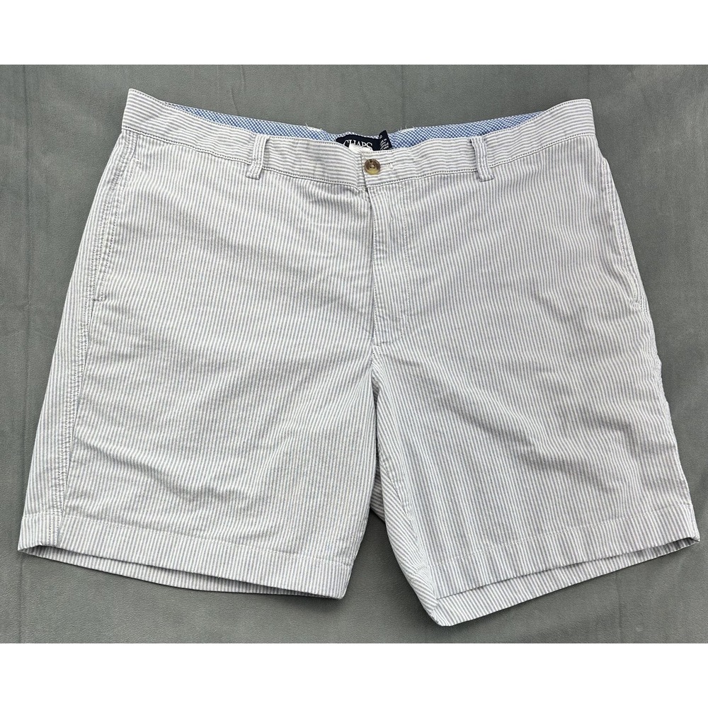 Chaps Shorts Mens 40 Blue White Stripe Stretch Classic Fit Chino Casual Summer
